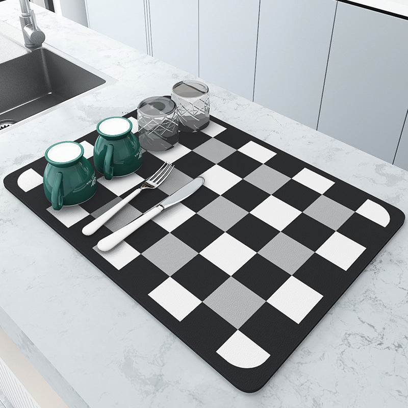 2 PCS Black and white grids Kitchen Drying Mat - Super Absorbent Dish & Cup Drainer Pad 30x40cm