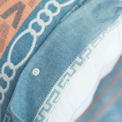 Blue B pattern Snap-On Cotton Gauze Pillowcase Set - Full Coverage, Non-Slip, Easy Closure (One pair without pillow core)