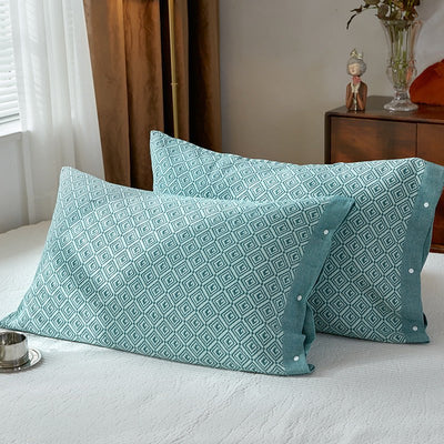Green Prism Snap-On Cotton Gauze Pillowcase Set - Full Coverage, Non-Slip, Easy Closure (One pair without pillow core)