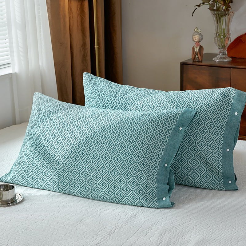 Green Prism Snap-On Cotton Gauze Pillowcase Set - Full Coverage, Non-Slip, Easy Closure (One pair without pillow core)