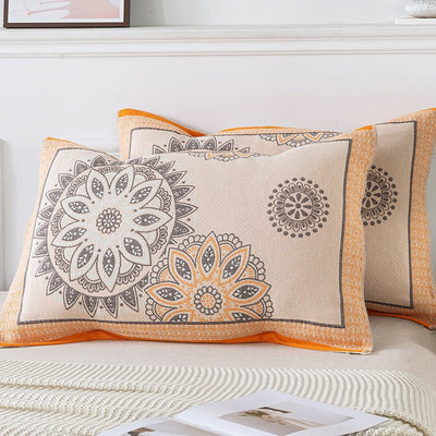 Pair of Orange pattern Tied Cotton Gauze Pillow Cover - Secure Fit, Premium Comfort (Insert Not Included)