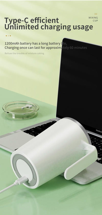 White Portable Automatic Mixing Coffee Cup - Stainless Steel Magnetic Stirrer(handle stlye)