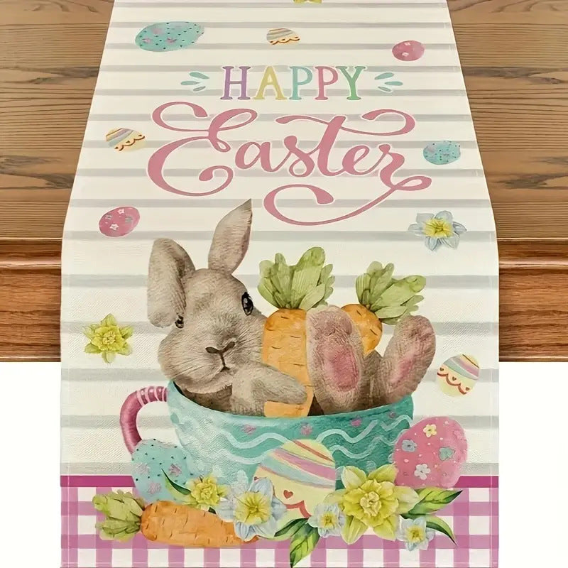 Easter Table Runner - Linen Bunny Decoration, 72-Inch Set of 2 (Style 1)