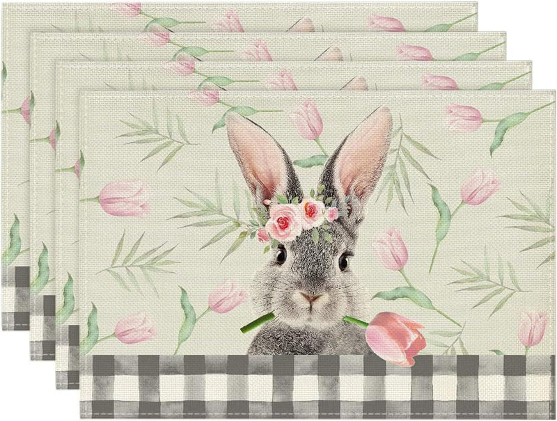 Easter Cotton-Linen Placemats - Set of 4 Anti-Stain Table Mats(Style 14)