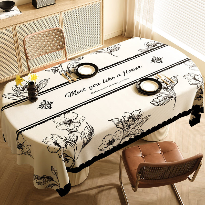 Style D Black And Off White Premium PVC Tablecloth - Oil & Water Resistant Table Cover for Dining Tables (120 x 180 cm)