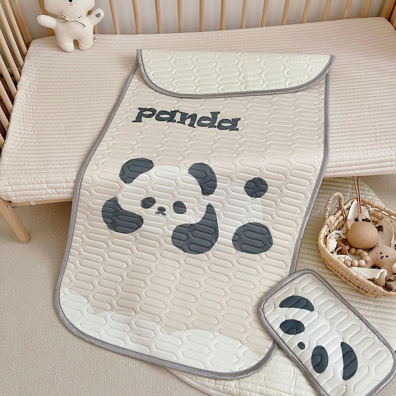 Panda Pattern 2 Piece Set Kids Cooling Pad Set - 60x120cm Cartoon Latex Mattress Protector,  Pillow