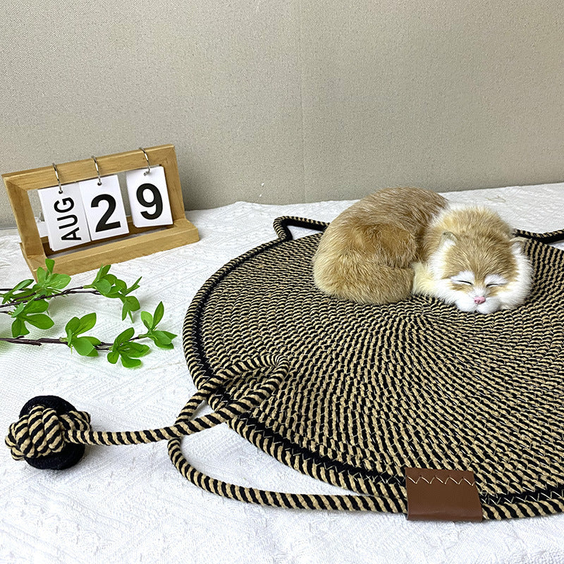 3 Pcs White Durable Cat Scratching Mat with Attached Toy Ball - Washable and Multi-Functional, Ideal for Cats&