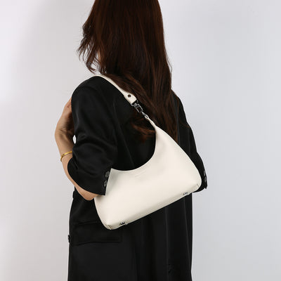 Off White Women's Trendy PU Leather Shoulder Bag - Fashionable Underarm Hobo Bag with Adjustable Strap