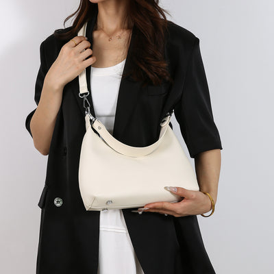 Off White Women's Trendy PU Leather Shoulder Bag - Fashionable Underarm Hobo Bag with Adjustable Strap