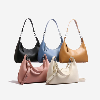 Off White Women's Trendy PU Leather Shoulder Bag - Fashionable Underarm Hobo Bag with Adjustable Strap