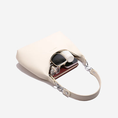 Off White Women's Trendy PU Leather Shoulder Bag - Fashionable Underarm Hobo Bag with Adjustable Strap