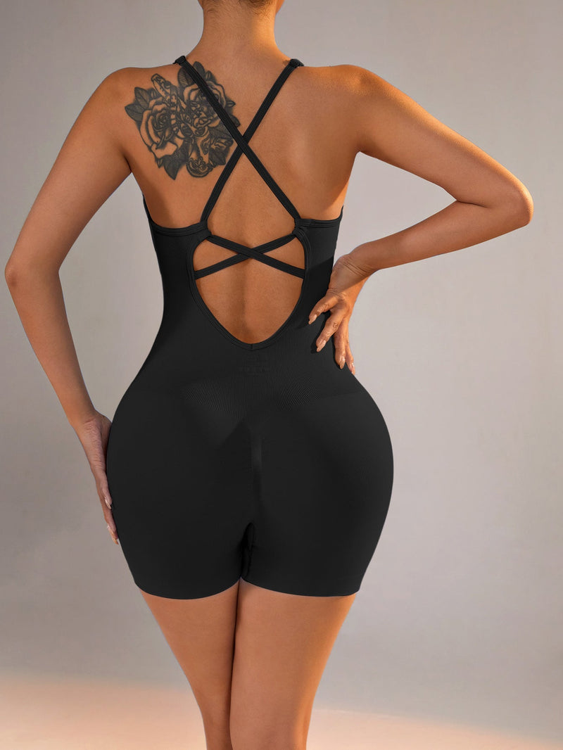 Size S Black Nylon Seamless Yoga Bodysuit - Women&
