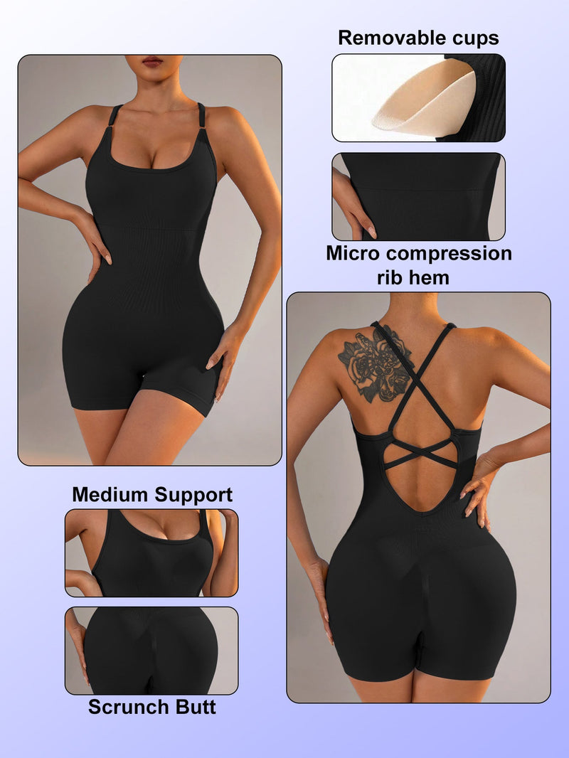 Size M Black Nylon Seamless Yoga Bodysuit - Women&