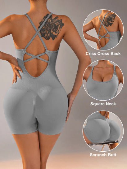 Size L Light Grey Nylon Seamless Yoga Bodysuit - Women&