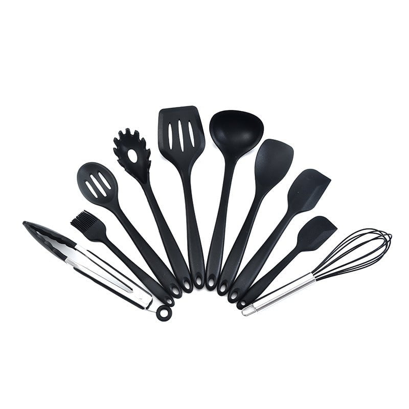 Black 10-Piece Premium Silicone Kitchen Utensil Set - Heat Resistant, Non-Stick Cookware