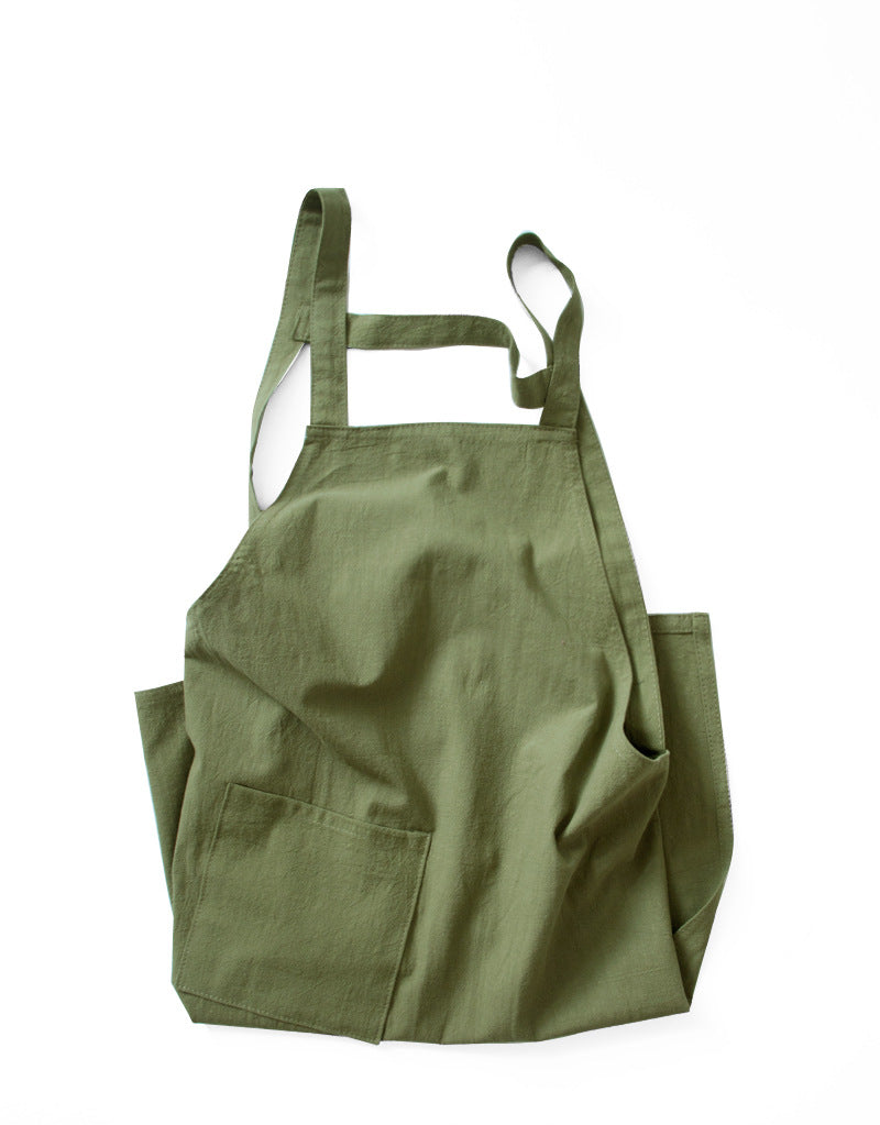 Off White Cotton Linen H-Back Apron - Solid Color Kitchen Cooking Apron with Pocket