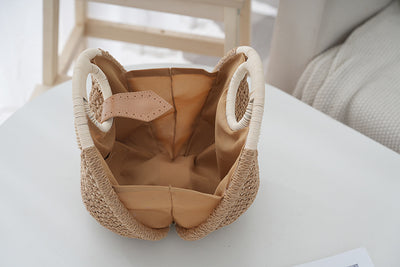 Green Boho Circle Straw Bag - Stylish Woven Tote with Round Handles