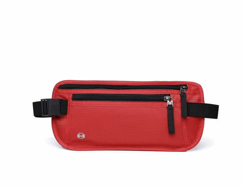 Red Nylon Travel Waist Pack - Waterproof, RFID Blocking, Lightweight