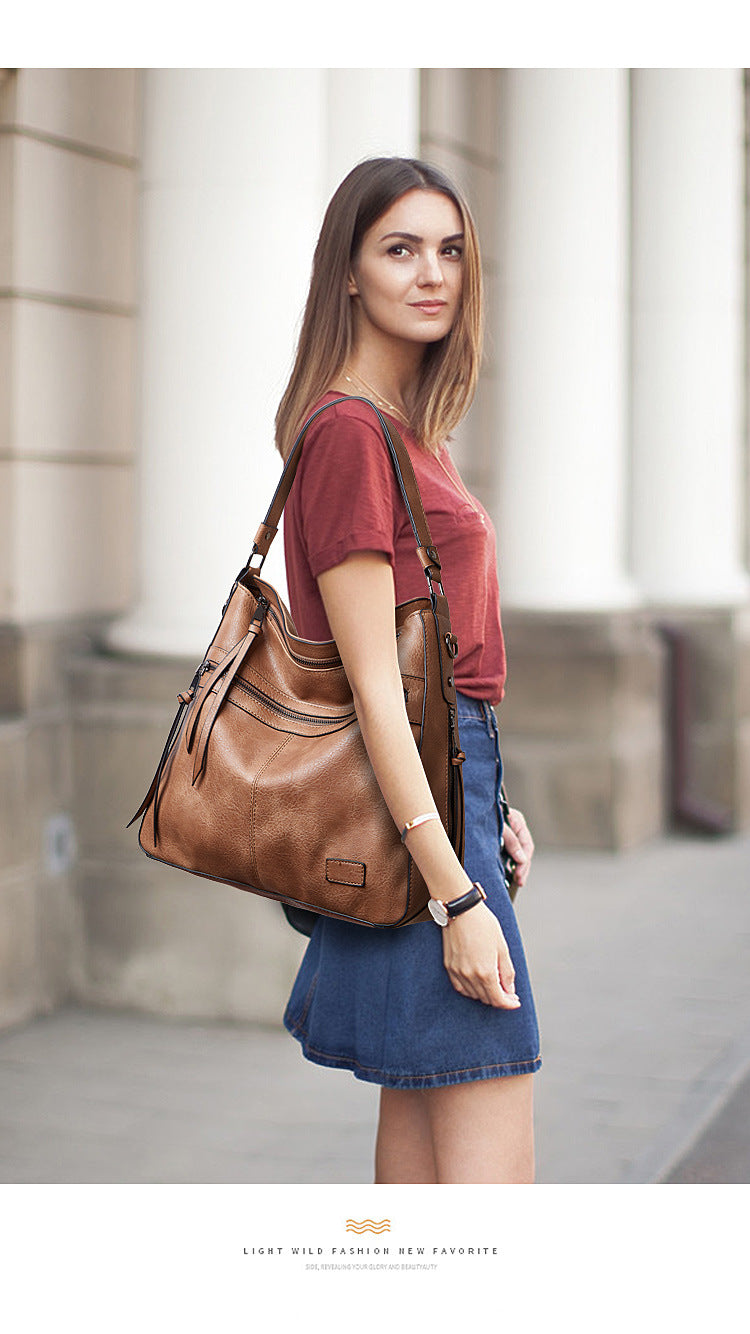 Brown Spacious & Stylish  PU Leather Tote Bag -  Versatile Shoulder/Crossbody
