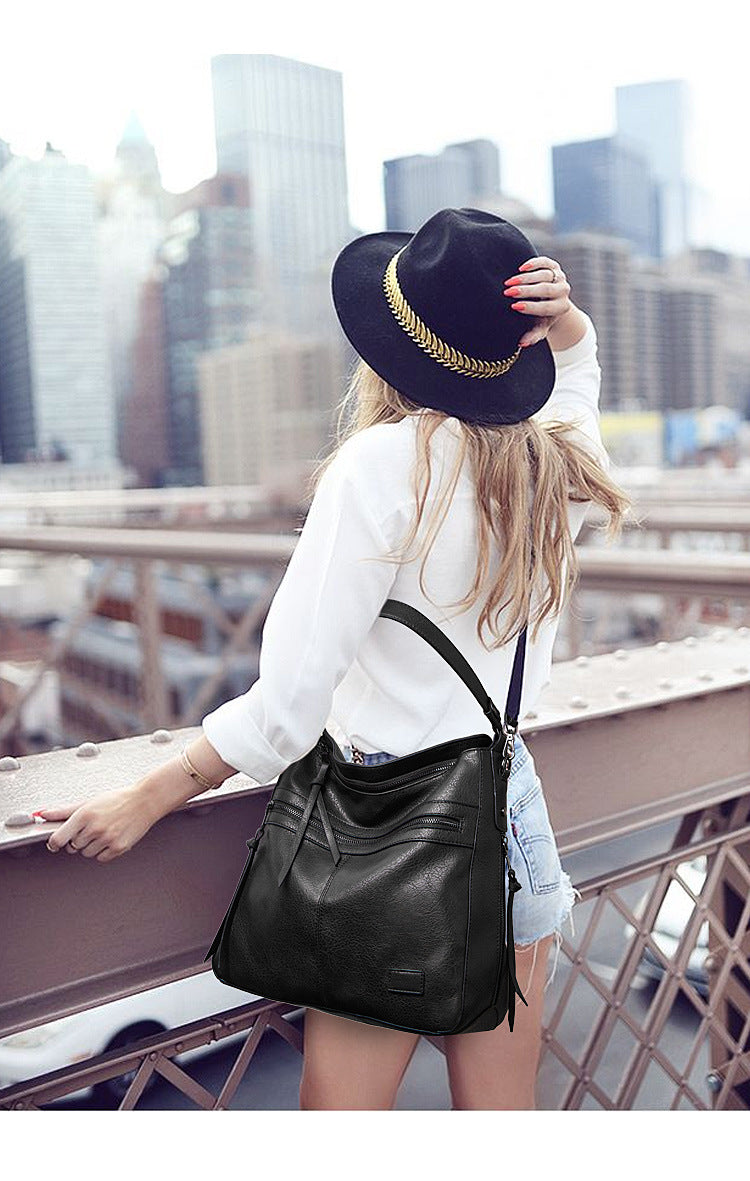 Brown Spacious & Stylish  PU Leather Tote Bag -  Versatile Shoulder/Crossbody