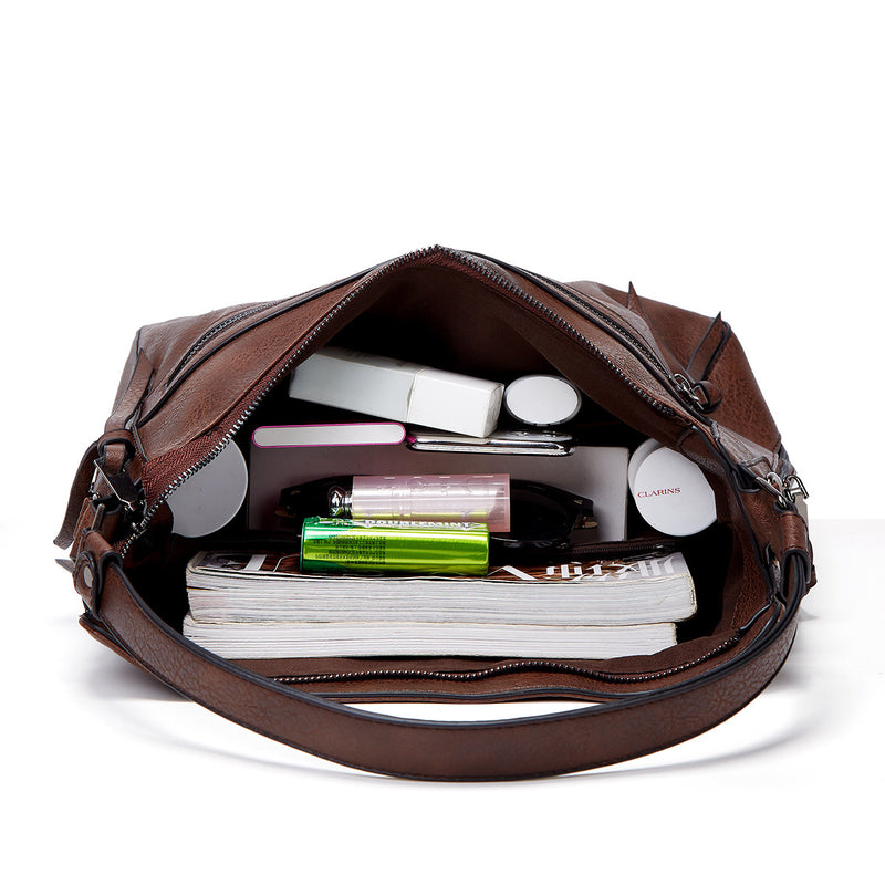 Brown Spacious & Stylish  PU Leather Tote Bag -  Versatile Shoulder/Crossbody