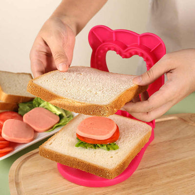 3 Pcs Red Heart Sandwich Maker Sealer - DIY Toast Pocket Bread Cutter & Sealer Mold (PP + 304 Stainless Steel)
