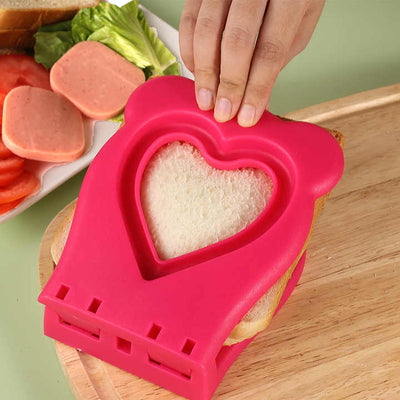 3 Pcs Red Heart Sandwich Maker Sealer - DIY Toast Pocket Bread Cutter & Sealer Mold (PP + 304 Stainless Steel)
