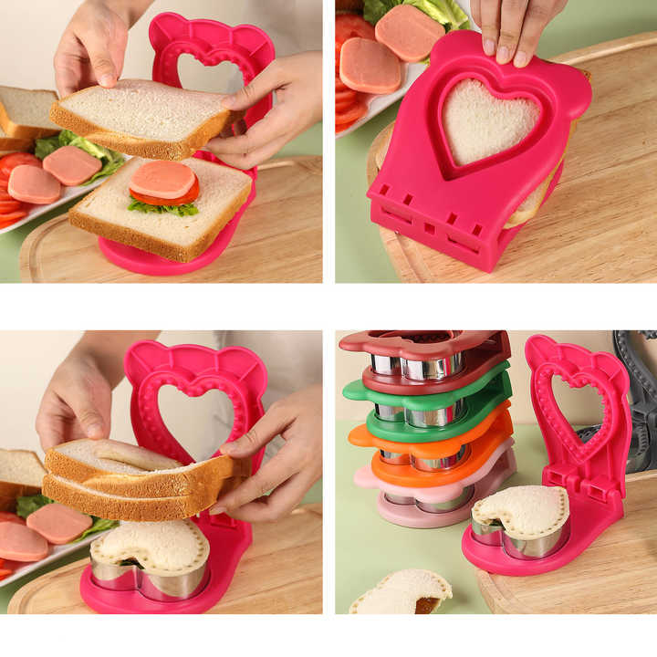 3 Pcs Grey Heart Sandwich Maker Sealer - DIY Toast Pocket Bread Cutter & Sealer Mold (PP + 304 Stainless Steel)