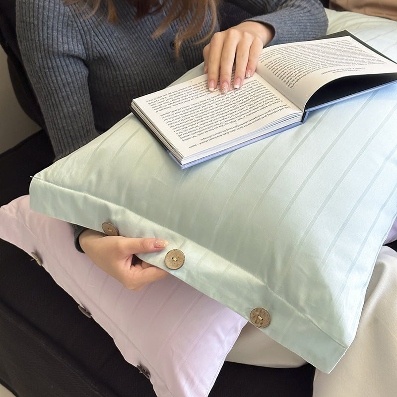 White Wide Stripes Long Staple Cotton Sateen Pillowcase Set - Jacquard Striped, Pure Cotton, 48x74cm (Pair)