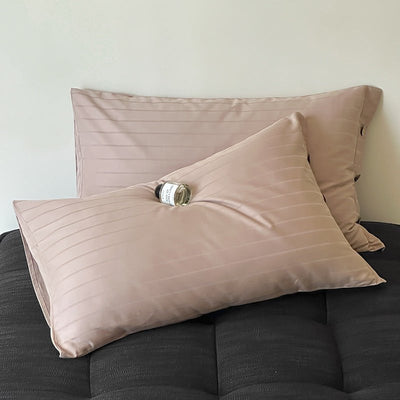 Light Brown Wide Stripes Long Staple Cotton Sateen Pillowcase Set - Jacquard Striped, Pure Cotton, 48x74cm (Pair)