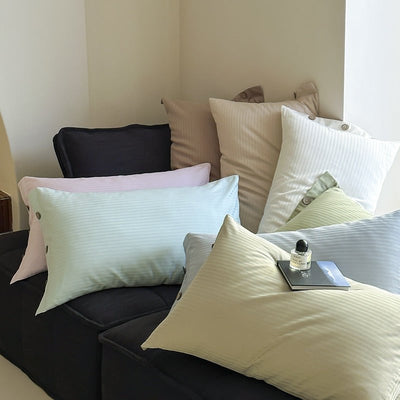 Light Brown Wide Stripes Long Staple Cotton Sateen Pillowcase Set - Jacquard Striped, Pure Cotton, 48x74cm (Pair)