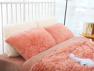 Light Yellow Faux Fur Pillowcase Set - Crystal Velvet Plush Throw Pillow Covers, Bedding Accent (50x70cm, Pair)