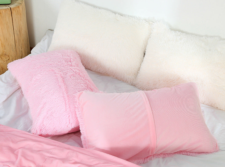 Light Yellow Faux Fur Pillowcase Set - Crystal Velvet Plush Throw Pillow Covers, Bedding Accent (50x70cm, Pair)