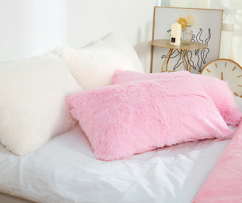 Light Yellow Faux Fur Pillowcase Set - Crystal Velvet Plush Throw Pillow Covers, Bedding Accent (50x70cm, Pair)
