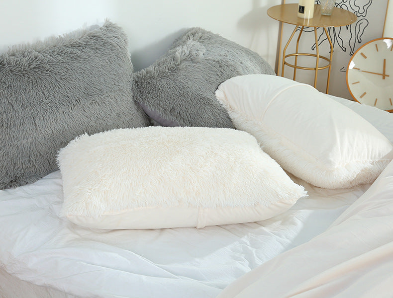 Light Yellow Faux Fur Pillowcase Set - Crystal Velvet Plush Throw Pillow Covers, Bedding Accent (50x70cm, Pair)