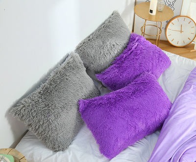 Light Yellow Faux Fur Pillowcase Set - Crystal Velvet Plush Throw Pillow Covers, Bedding Accent (50x70cm, Pair)