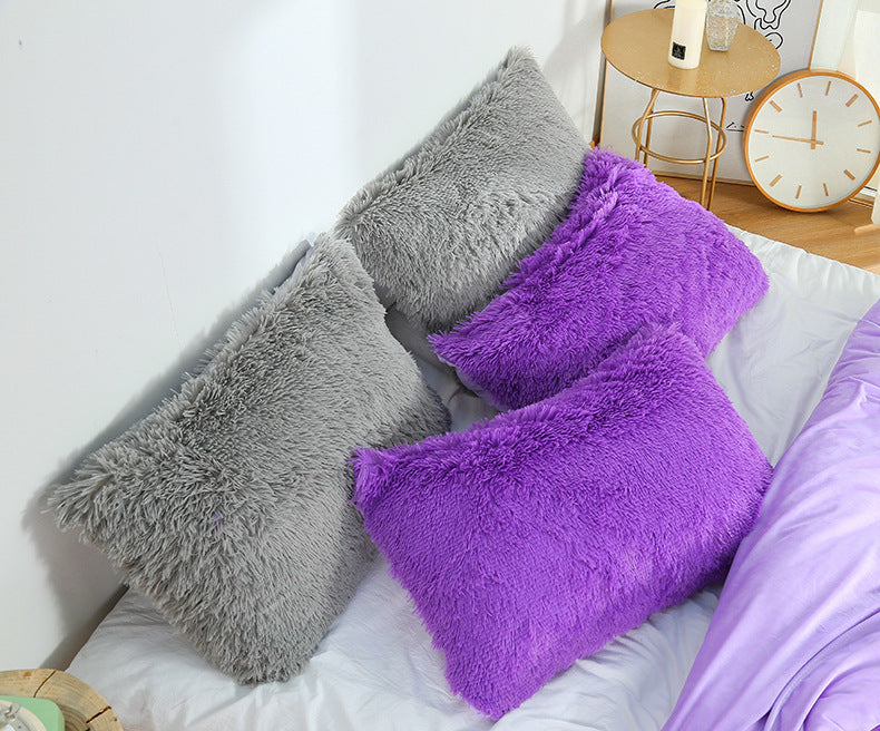 Light Yellow Faux Fur Pillowcase Set - Crystal Velvet Plush Throw Pillow Covers, Bedding Accent (50x70cm, Pair)