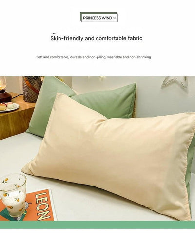 Navy And Grey Washed Cotton Pillowcase Set - Solid Color, Simple Two-Tone Design, 48x74cm (Pair)