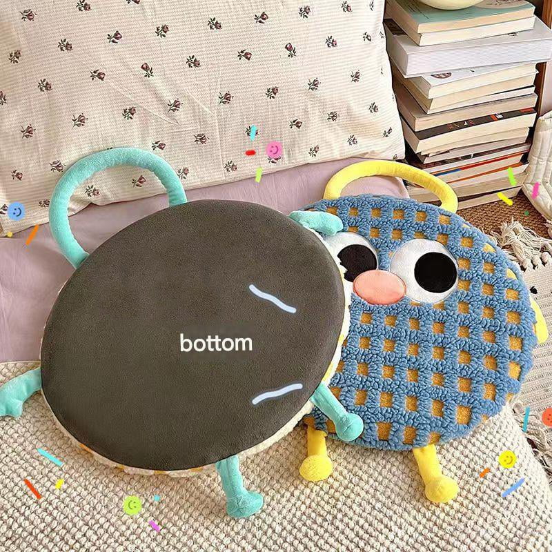 Blue And Purple Stripes Cute Cartoon Round Memory Foam Seat Cushion - Detachable & Washable