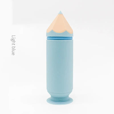 Light Blue Creative Silicone Pencil Case - High-Value Stationery  - Large Capacity Desk Organizer