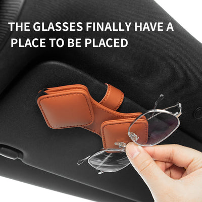 2 Pcs Red Car Sun Visor Glasses Holder Clip with Dual Magnetic Clamps - PU Leather, Anti-Slip, and Multi-Functional Storage