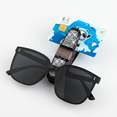 6 Pcs Light Blue Luxury Rhinestone Car Sun Visor Glasses Clip - Multi-Functional, 180° Rotatable, ABS Material