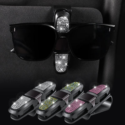 6 Pcs Purple Luxury Rhinestone Car Sun Visor Glasses Clip - Multi-Functional, 180° Rotatable, ABS Material