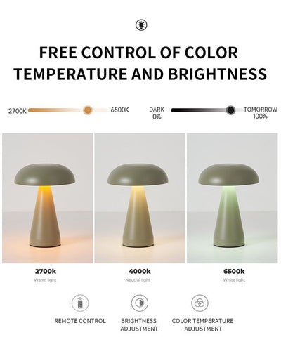 Black Metal Mushroom Table Lamp - Rechargeable Touch Control Ambient Light with Remote