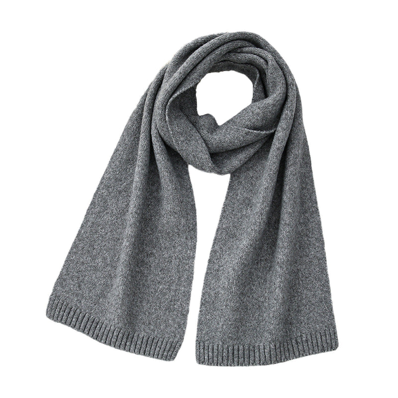 Grey Soft Wool-Blend Solid Color Knit Scarf for Women - Cozy Faux Cashmere Shawl
