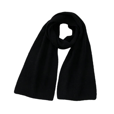 Black Soft Wool-Blend Solid Color Knit Scarf for Women - Cozy Faux Cashmere Shawl