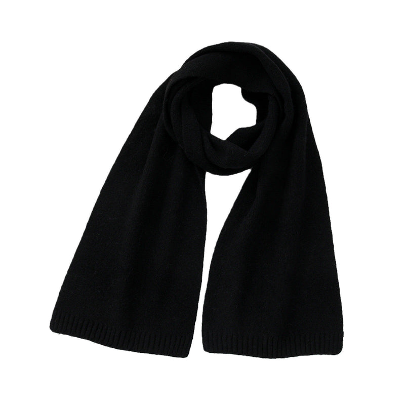 Black Soft Wool-Blend Solid Color Knit Scarf for Women - Cozy Faux Cashmere Shawl