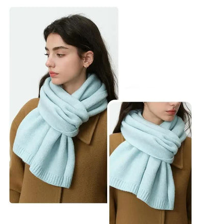 Light Khaki Soft Wool-Blend Solid Color Knit Scarf for Women - Cozy Faux Cashmere Shawl