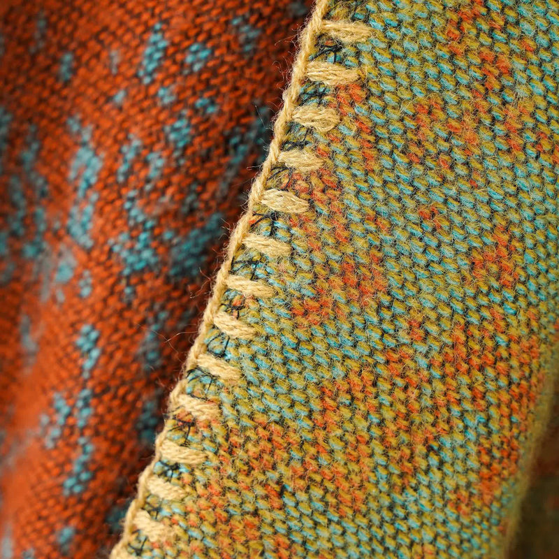 Red Plaid Ethnic Boho Shawl for Women - Stylish Split Cape for Travel and Cooling Rooms