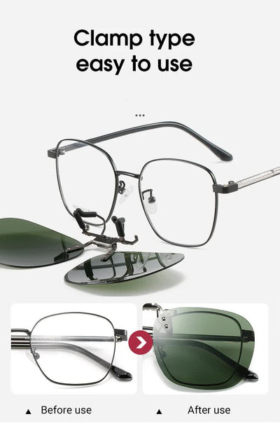 2 Pcs Purple Pink Gradient Color Polarized Clip-On Sunglasses - Day & Night Use, Frameless Polygon Design for Fishing & Driving